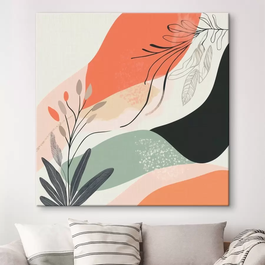 Obraz Stylizowane motywy roślinne na tle akwarelowych plam s48839