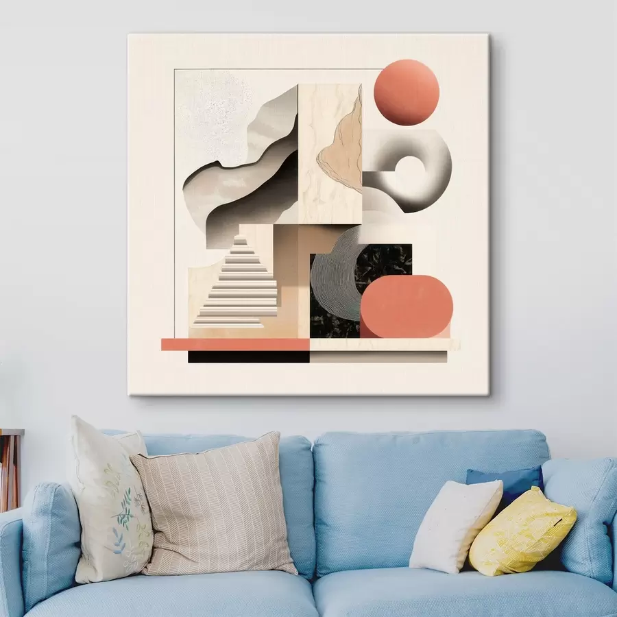 Obraz Abstrakcyjne formy w beżowo-szarej kolorystyce, utrzymane w stylu malarstwa współczesnego s48842