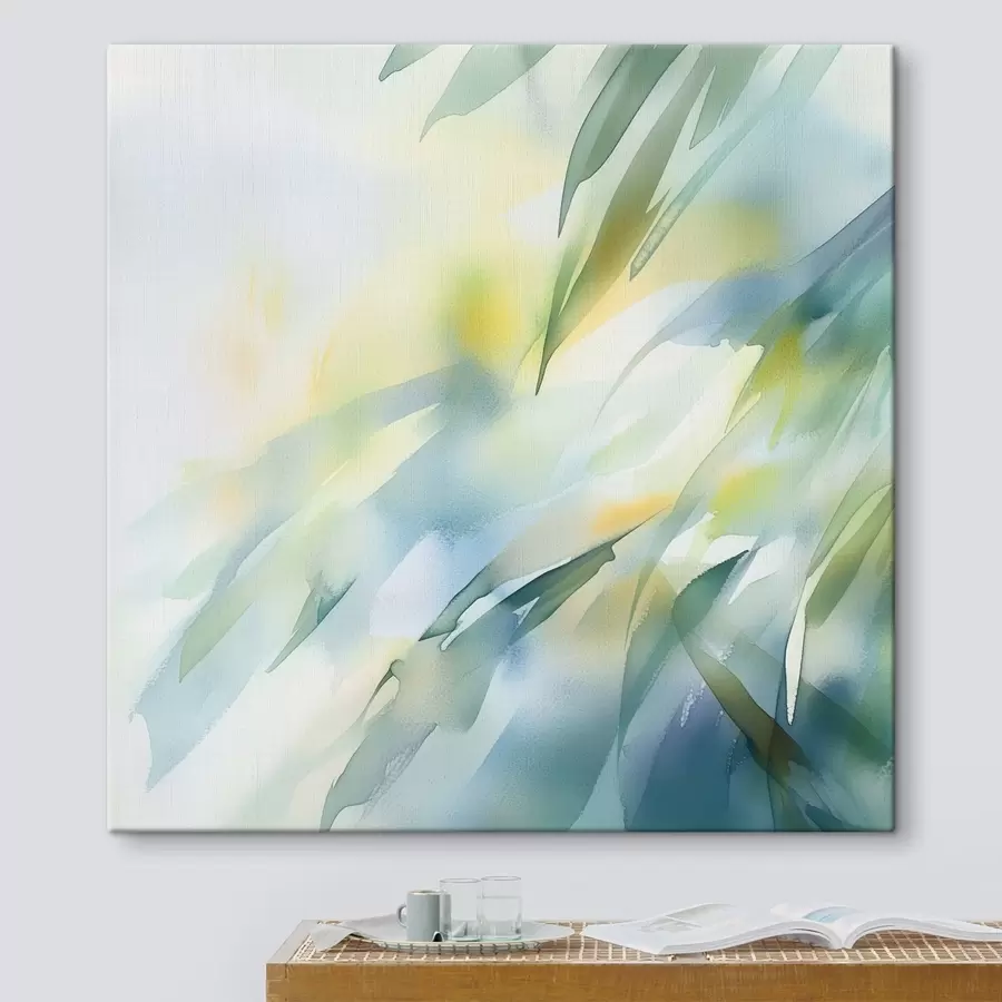 Obraz Rozmyte naturalne kształty i delikatne odcienie turkusu w artystycznym stylu plakatu s48850