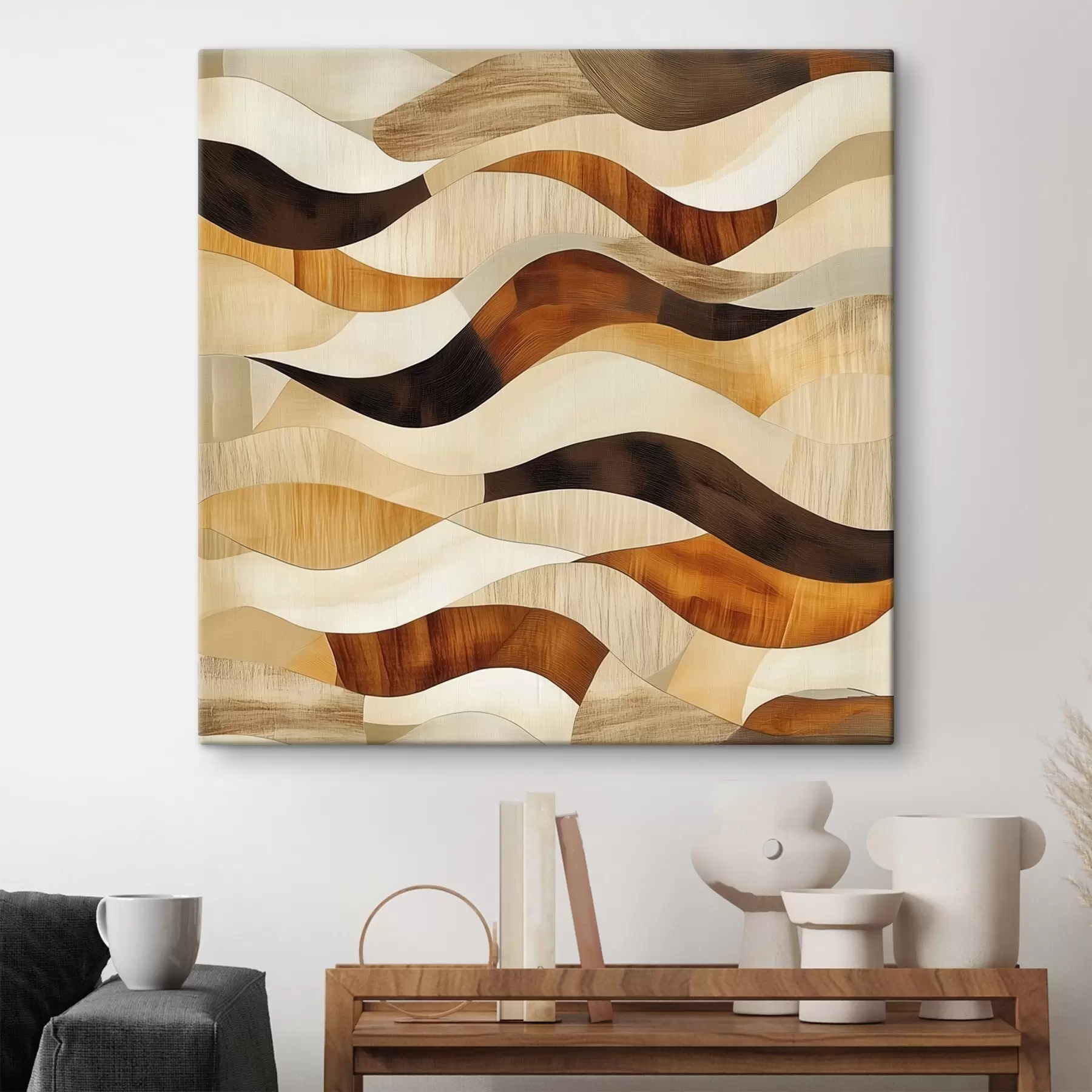 Obraz Estetyka organicznych linii i naturalnych odcieni drewna w artystycznym stylu plakatu s48852