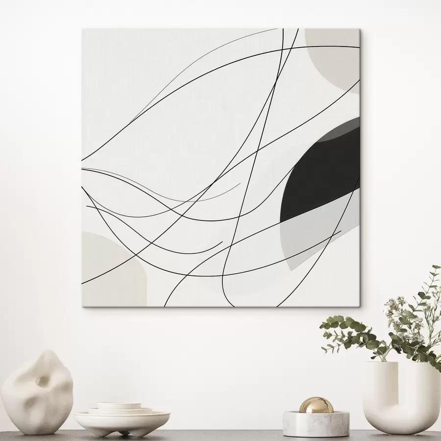 Obraz Kompozycja abstrakcyjna z cienkimi, zakrzywionymi liniami w stylu minimalistycznym s48854