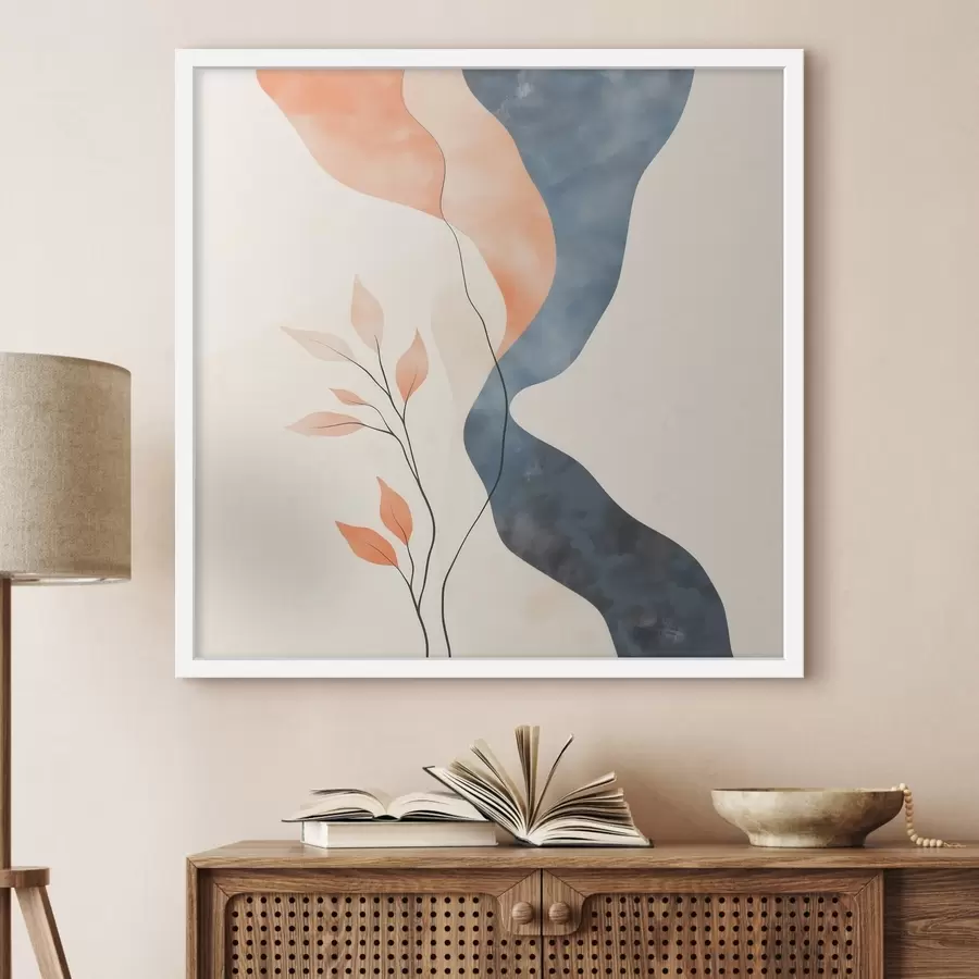 Fototapeta Kompozycja kwiatowa o płynnych liniach w niebiesko-pomarańczowej kolorystyce f48837