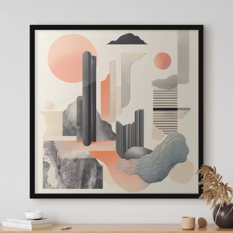 Fototapeta Kompozycja geometryczna w brzoskwiniowo-szarej kolorystyce, utrzymana w stylu malarstwa współczesnego f48841