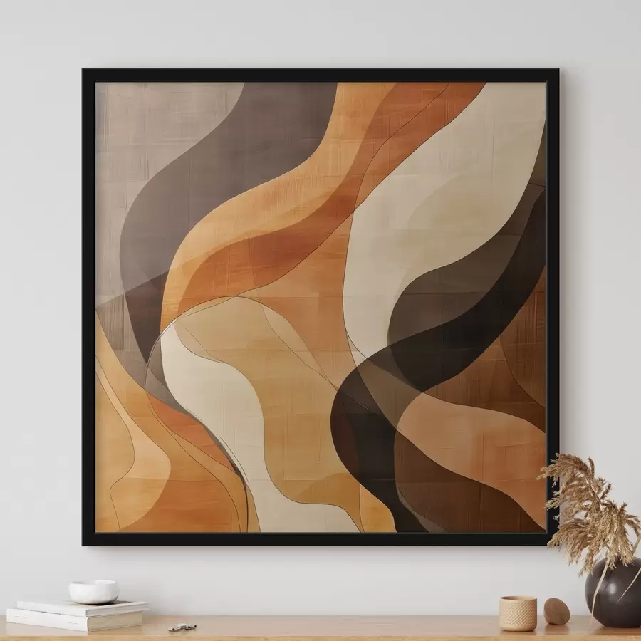 Fototapeta Kompozycja abstrakcyjna z dynamicznymi falistymi liniami w terakotowo-brązowej kolorystyce f48851