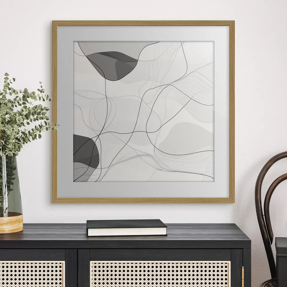 Plakat Minimalistyczna, abstrakcyjna kompozycja z cienkimi liniami i delikatnymi cieniami f48853