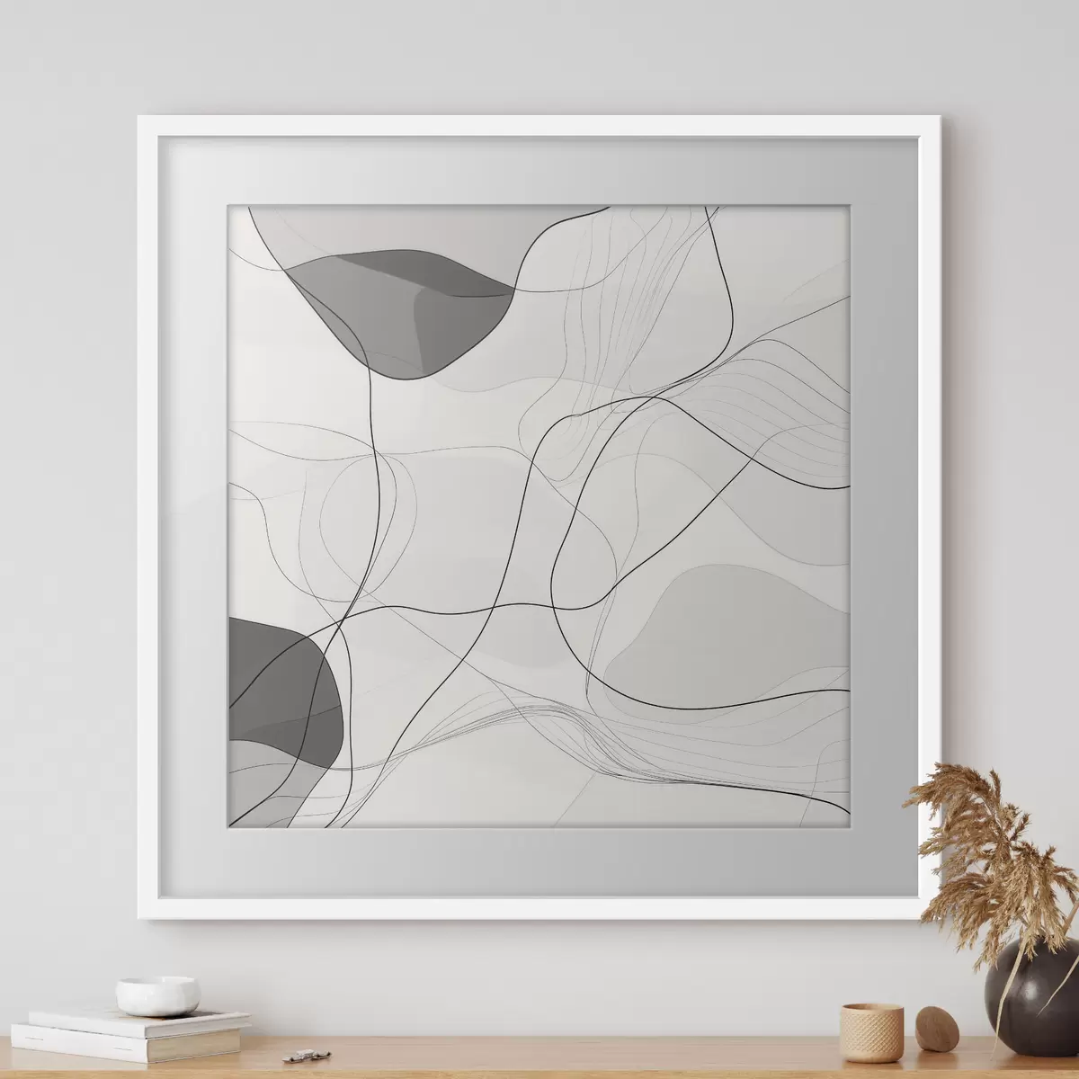 Plakat Minimalistyczna, abstrakcyjna kompozycja z cienkimi liniami i delikatnymi cieniami f48853