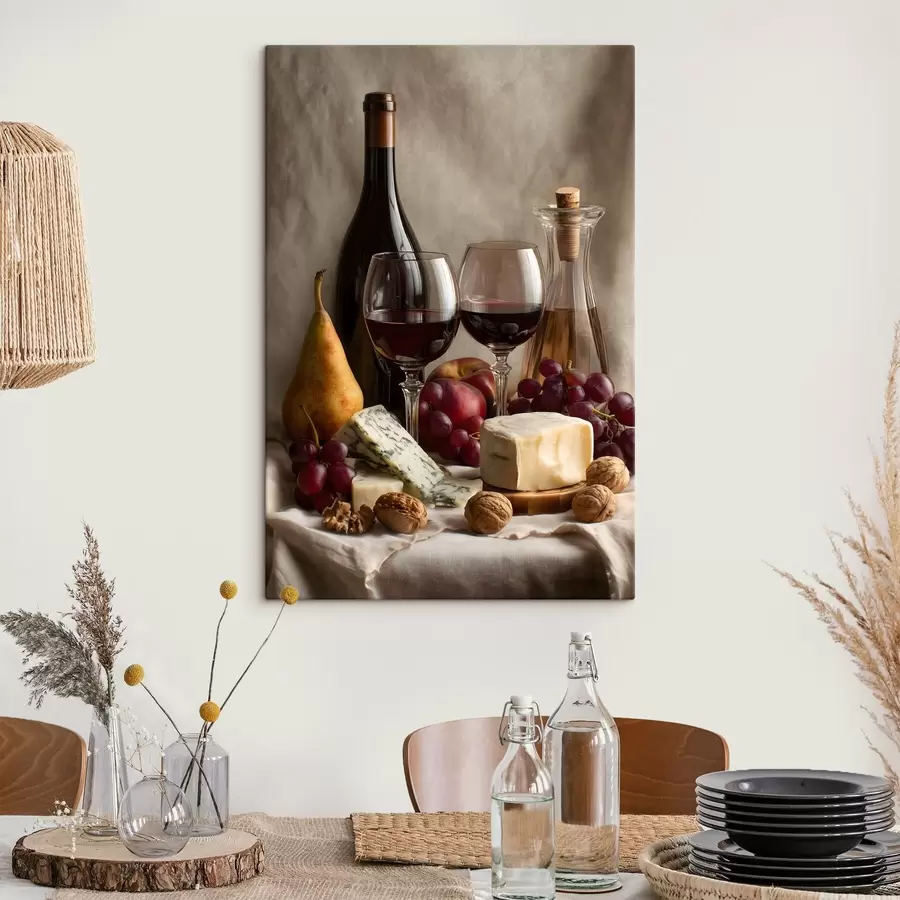 Obraz martwa natura z winem i serem s49002