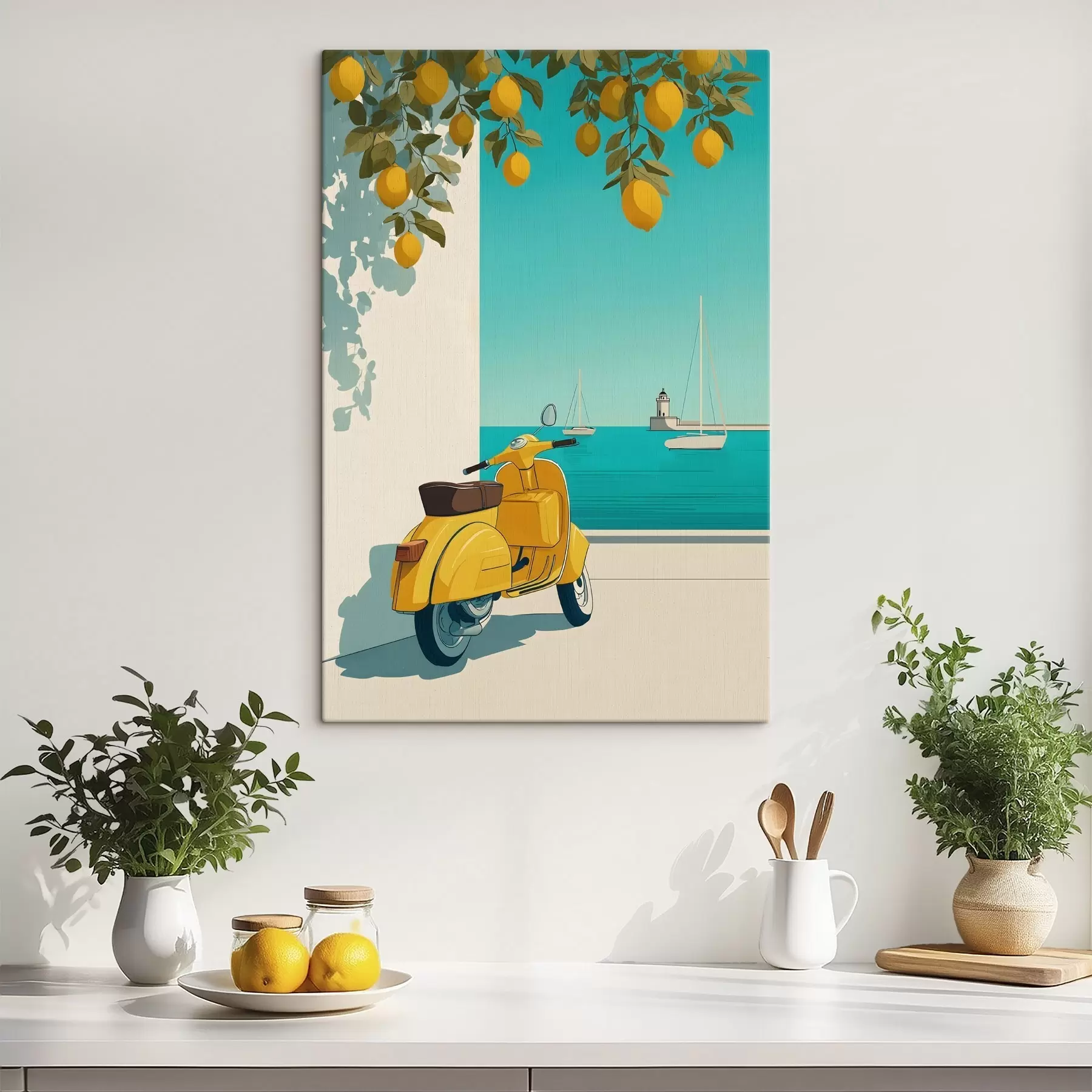 Obraz motorower nad morzem pod drzewami cytrynowymi s49008