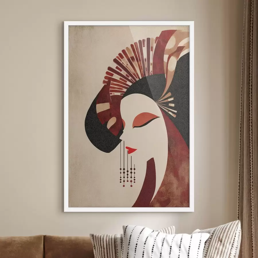 Fototapeta stylizowany portret kobiety, inspirowany estetyką japońską i art déco f48994