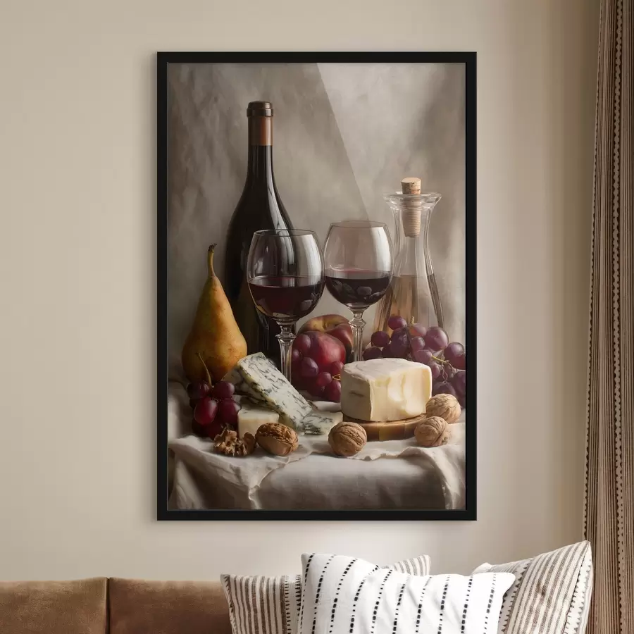 Fototapeta martwa natura z winem i serem f49002