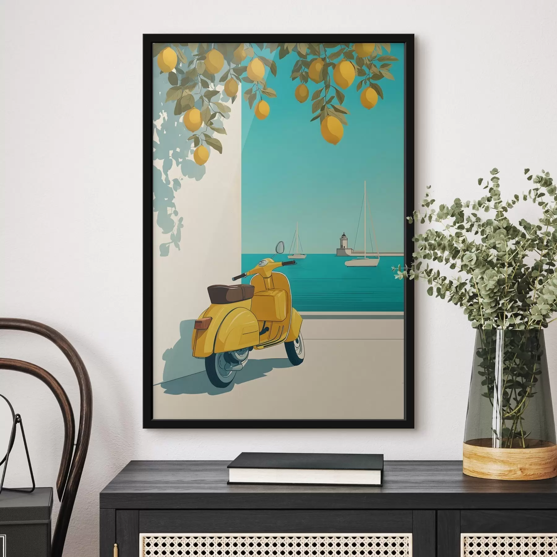 Fototapeta motorower nad morzem pod drzewami cytrynowymi f49008