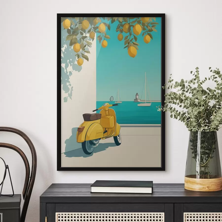 Fototapeta motorower nad morzem pod drzewami cytrynowymi f49008