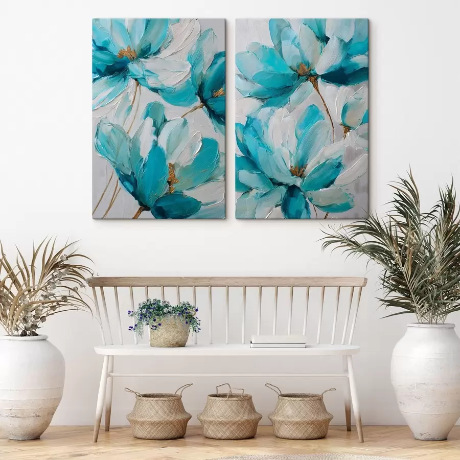 Obraz niebieskie kwiaty w stylu impasto m30430