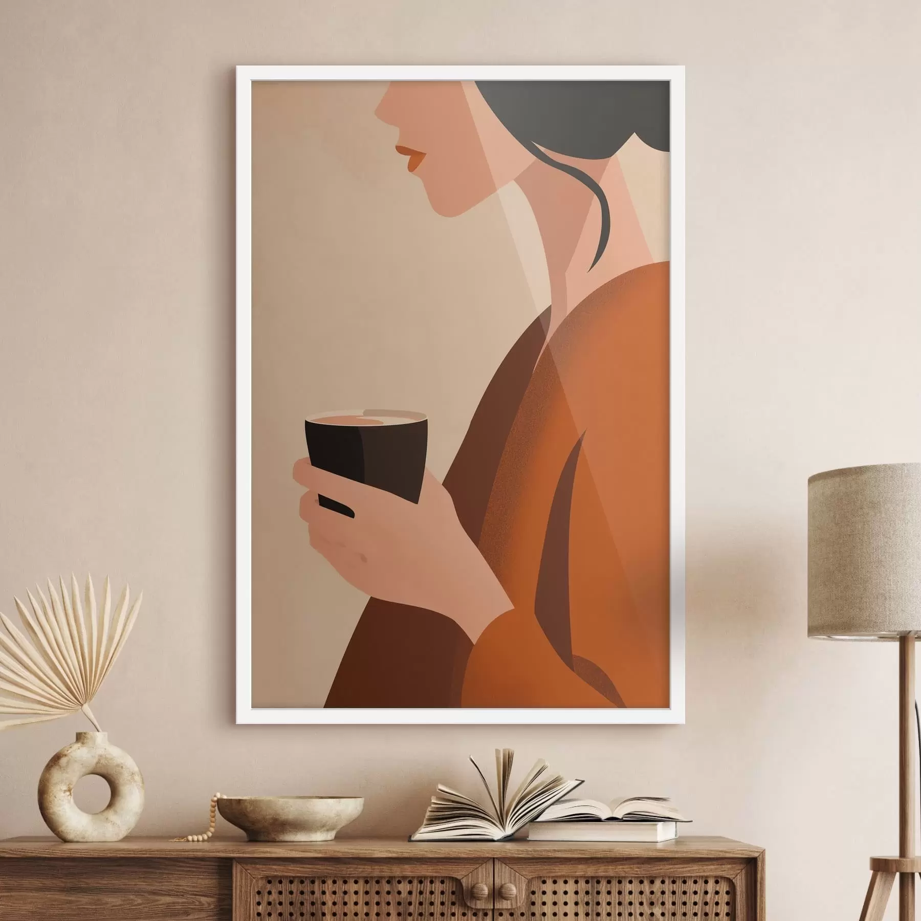 Fototapeta Kobieta z filiżanką – styl minimalistyczny f49019