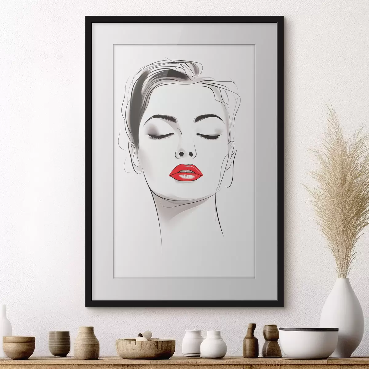 Plakat Minimalistyczna grafika liniowa twarzy f49025