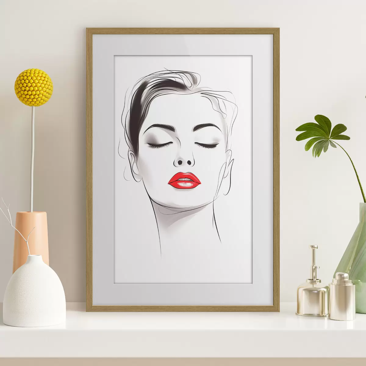 Plakat Minimalistyczna grafika liniowa twarzy f49025