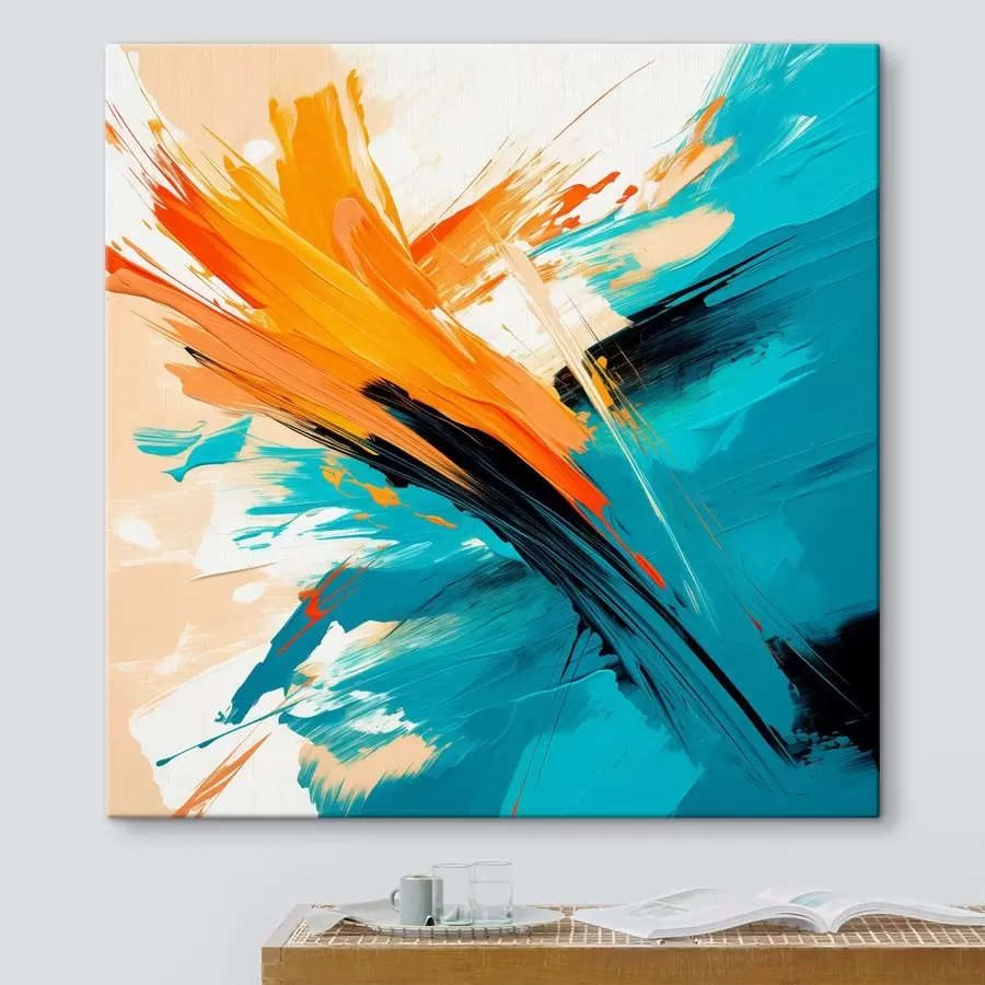 Obraz Żywe kompozycje w turkusowo-terakotowej kolorystyce, utrzymane w nowoczesnym stylu malarskim s48855