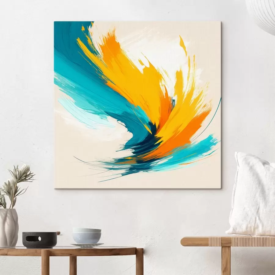 Obraz Energiczny wir w odcieniach żółci i błękitu, utrzymany w nowoczesnym stylu malarskim s48856