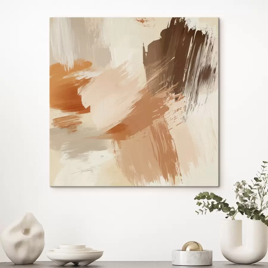 Obraz Naśladowanie abstrakcyjnych pociągnięć pędzla w odcieniach piaskowych i brązowych s48857