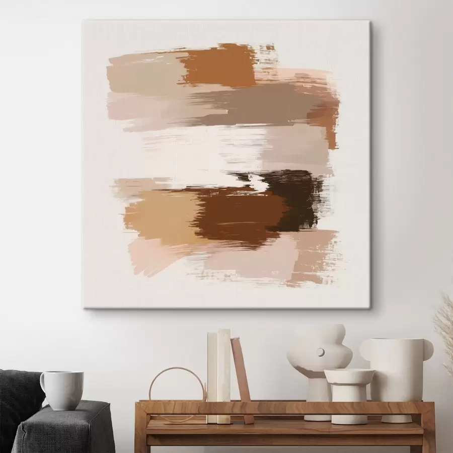 Obraz Minimalistyczna kompozycja z poziomymi pociągnięciami pędzla w odcieniach kawy i terakoty s48858