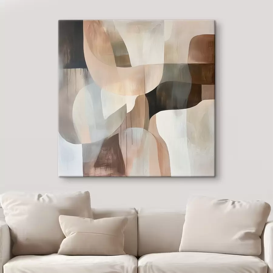 Obraz Kompozycja abstrakcyjna w ciepłej palecie beżowo-koralowej s48859