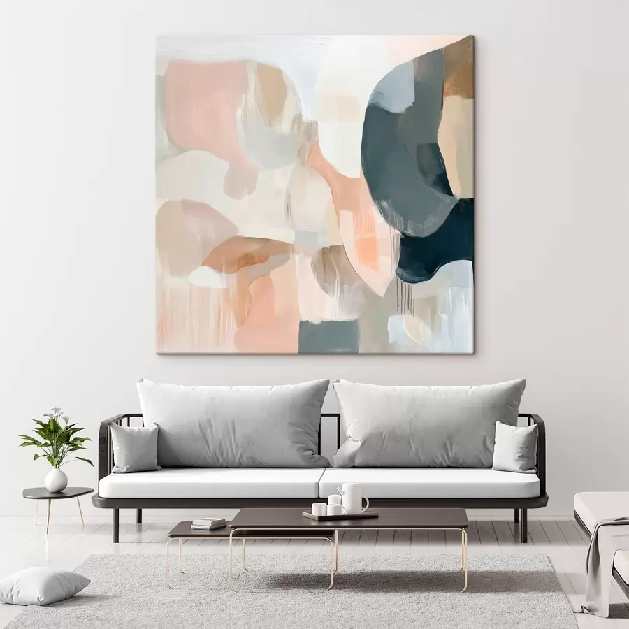 Obraz Kompozycja abstrakcyjna utrzymana w pastelowych i ciemnoniebieskich odcieniach, wykonana w nowoczesnym stylu malarskim s48860
