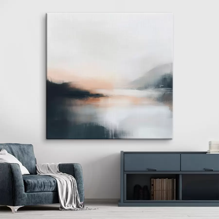 Obraz Abstrakcyjny, zamglony pejzaż utrzymany w ciepłej, beżowo-koralowej kolorystyce s48861