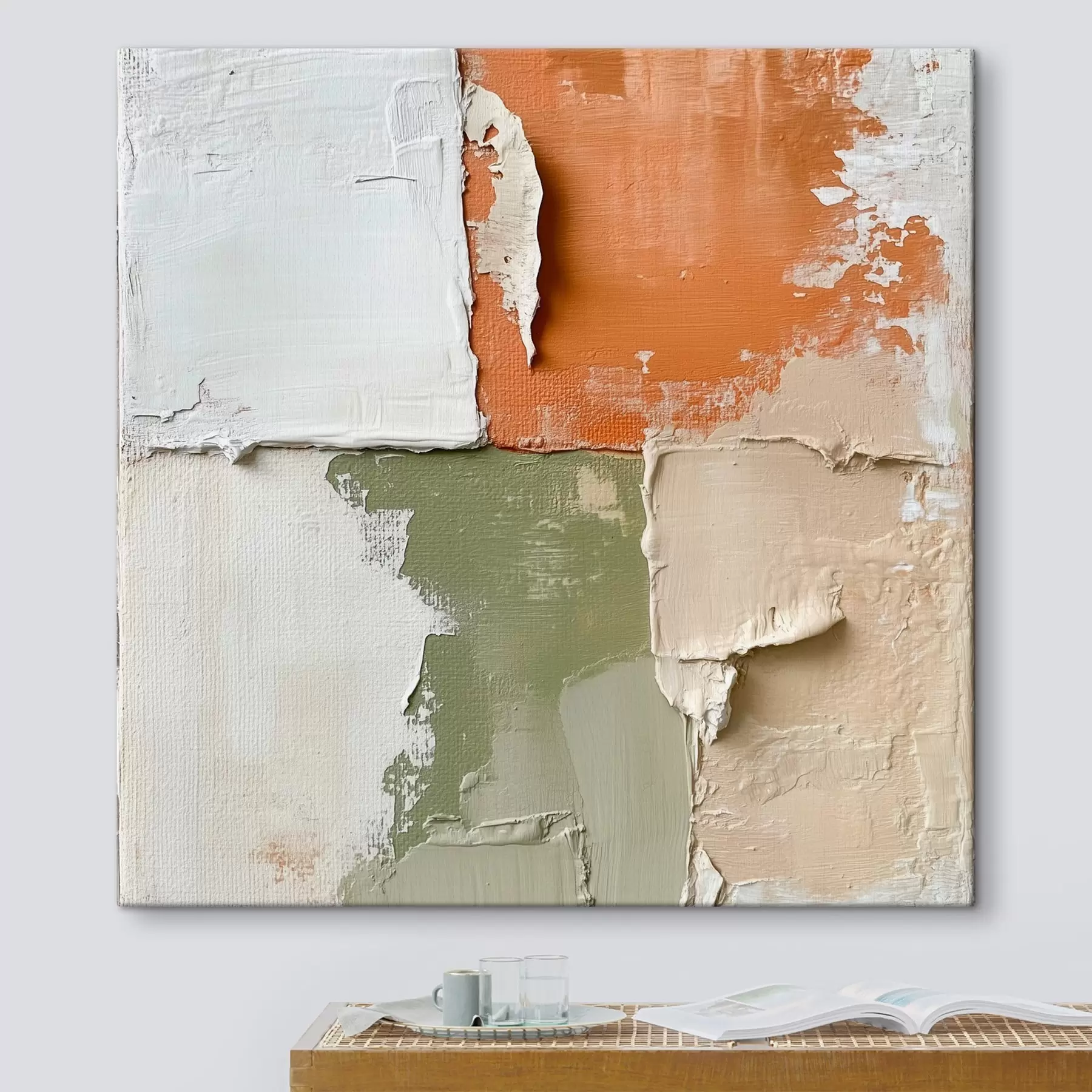 Obraz Połączenie odcieni pomarańczowego i oliwkowego w nowoczesnym stylu malarskim s48867