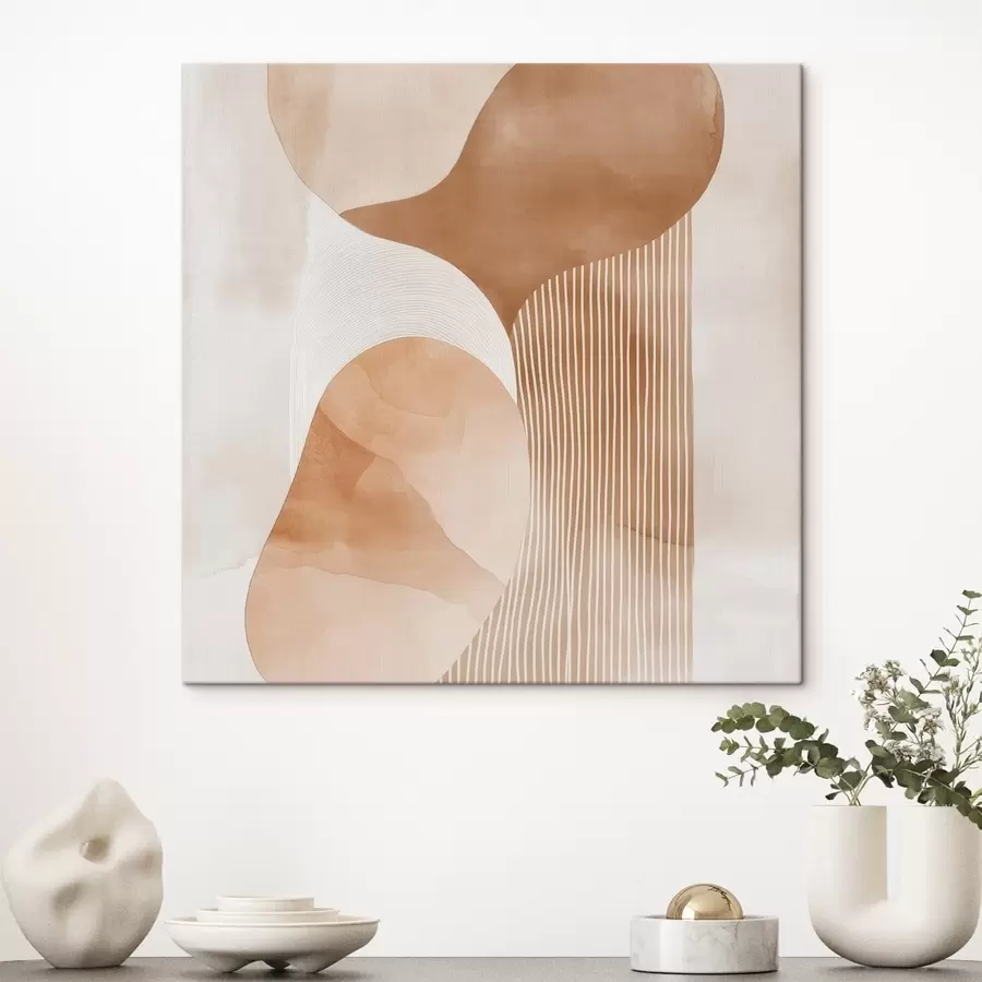 Obraz Sztuka dekoracyjna w ciepłej beżowo-koralowej kolorystyce z efektem akwareli s48870