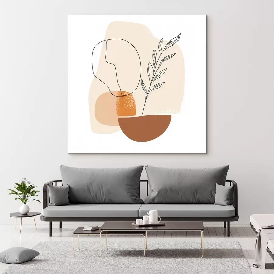 Obraz Martwa natura z graficznymi akcentami i pastelowymi kształtami w stylu sztuki współczesnej s48872