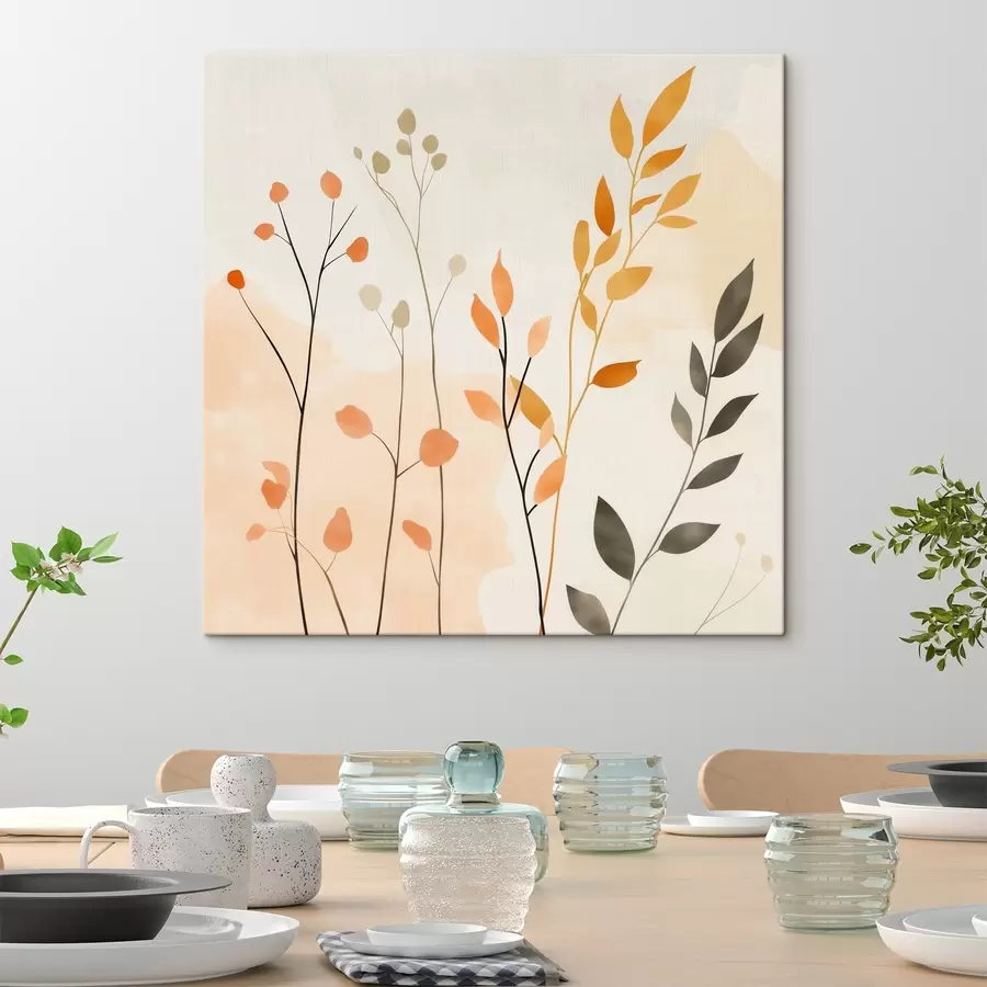 Obraz Kompozycja w pastelowych barwach z delikatną roślinnością, utrzymana w nowoczesnym stylu malarskim s48873