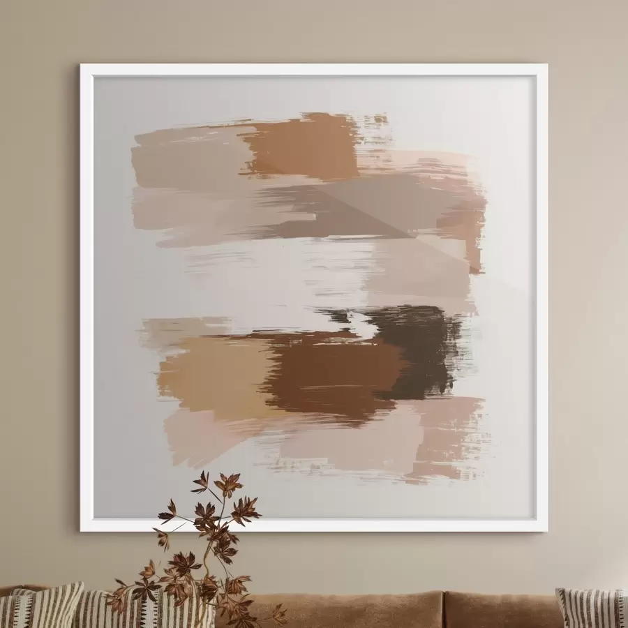 Fototapeta Minimalistyczna kompozycja z poziomymi pociągnięciami pędzla w odcieniach kawy i terakoty f48858