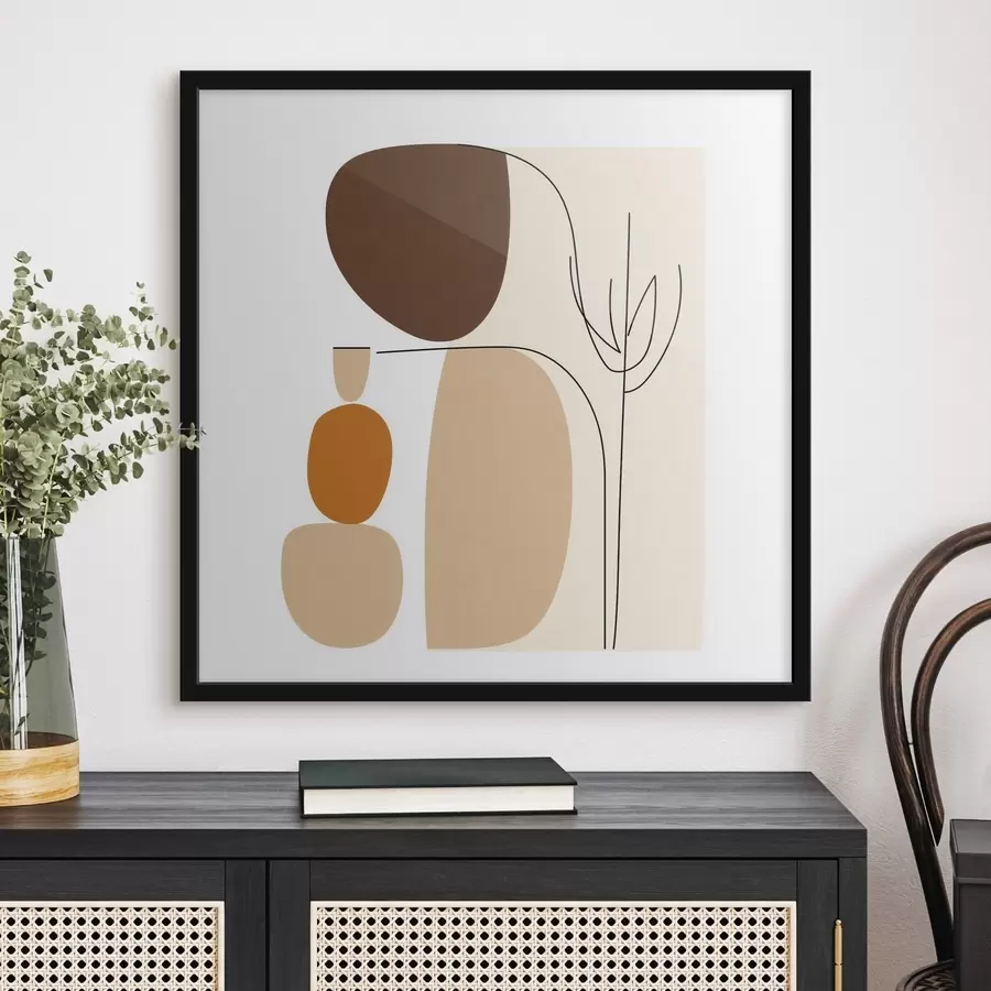 Fototapeta Kompozycja abstrakcyjna z cienkimi łodygami i prostymi formami w stylu minimalistycznym f48871