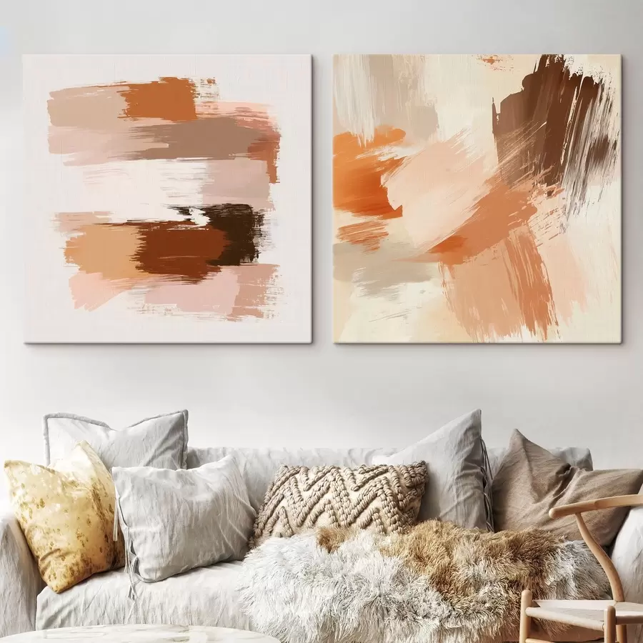 Obraz Sztuka dekoracyjna utrzymana w ciepłych odcieniach brązu i beżu z efektem malarskiego pociągnięcia pędzlem m30355