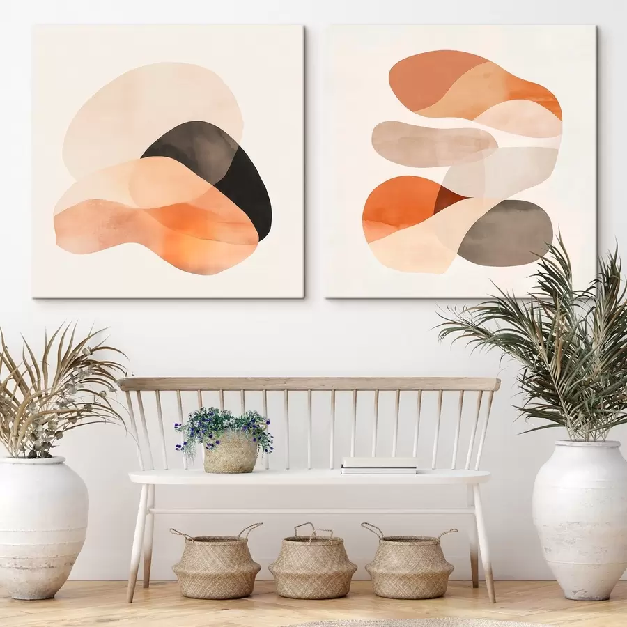 Obraz Kompozycja złożona z miękkich, zaokrąglonych kształtów i delikatnych cieni w stylu artystycznego plakatu m30358