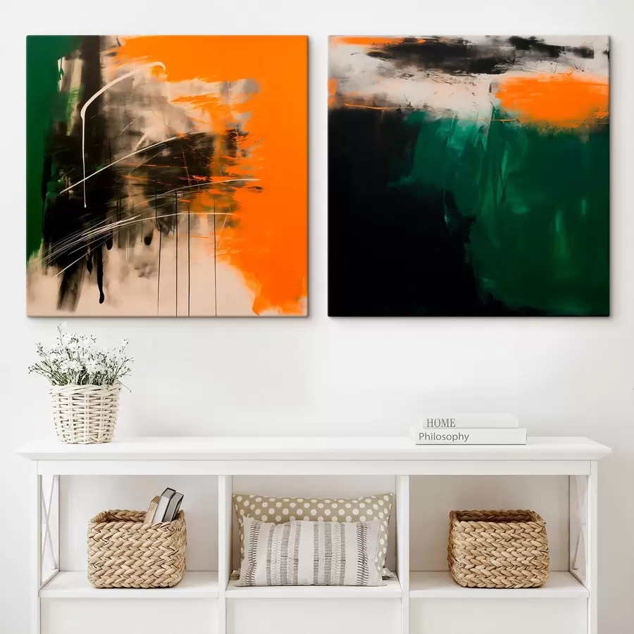 Obraz Kompozycja charakteryzująca się wyrazistymi pociągnięciami pędzla i głębokimi, ciemnymi barwami, utrzymana w stylu minimalistycznym m30359