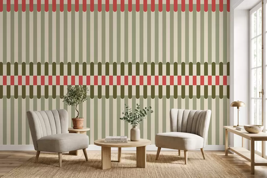 Fototapeta Wzór w paski w odcieniach zieleni i koralowca w05150v4