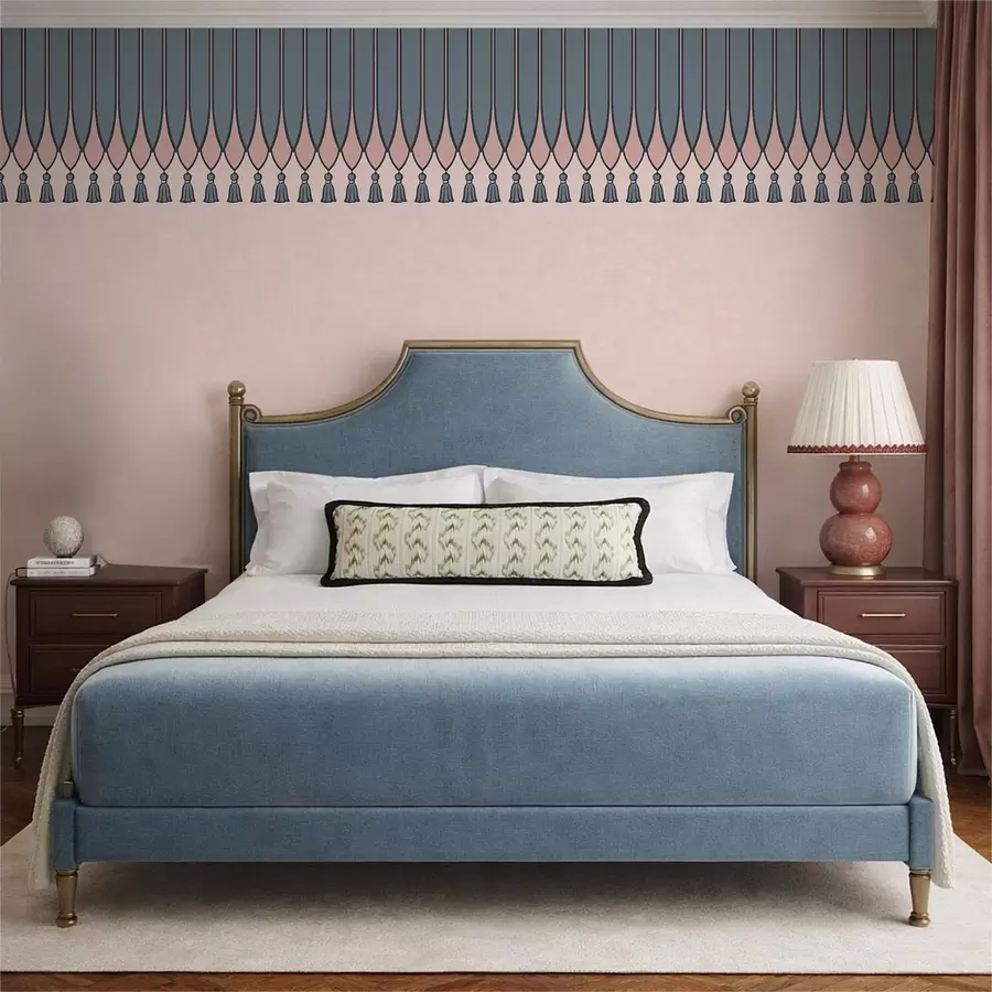 Fototapeta Ozdobna lamówka z frędzlami w odcieniach różu i błękitu w05544