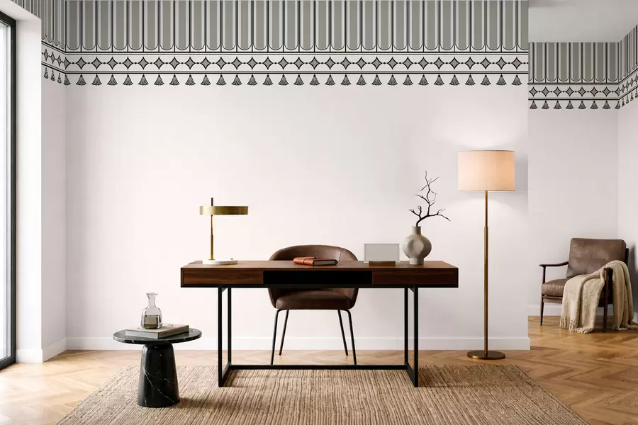 Fototapeta Ozdobna lamówka z frędzlami w odcieniach zieleni i szarości w05544v2