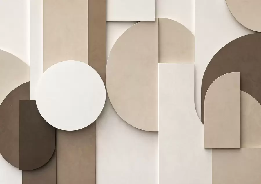 Fototapeta Teksturowane beżowe figury geometryczne w wielowarstwowej kompozycji 3D – minimalistyczna, nowoczesna dekoracja ścienna w05598
