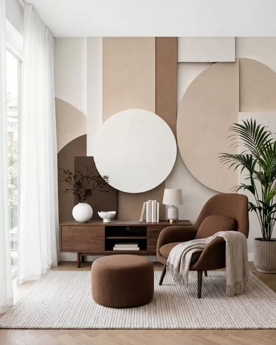 Fototapeta Teksturowane beżowe figury geometryczne w wielowarstwowej kompozycji 3D – minimalistyczna, nowoczesna dekoracja ścienna w05598