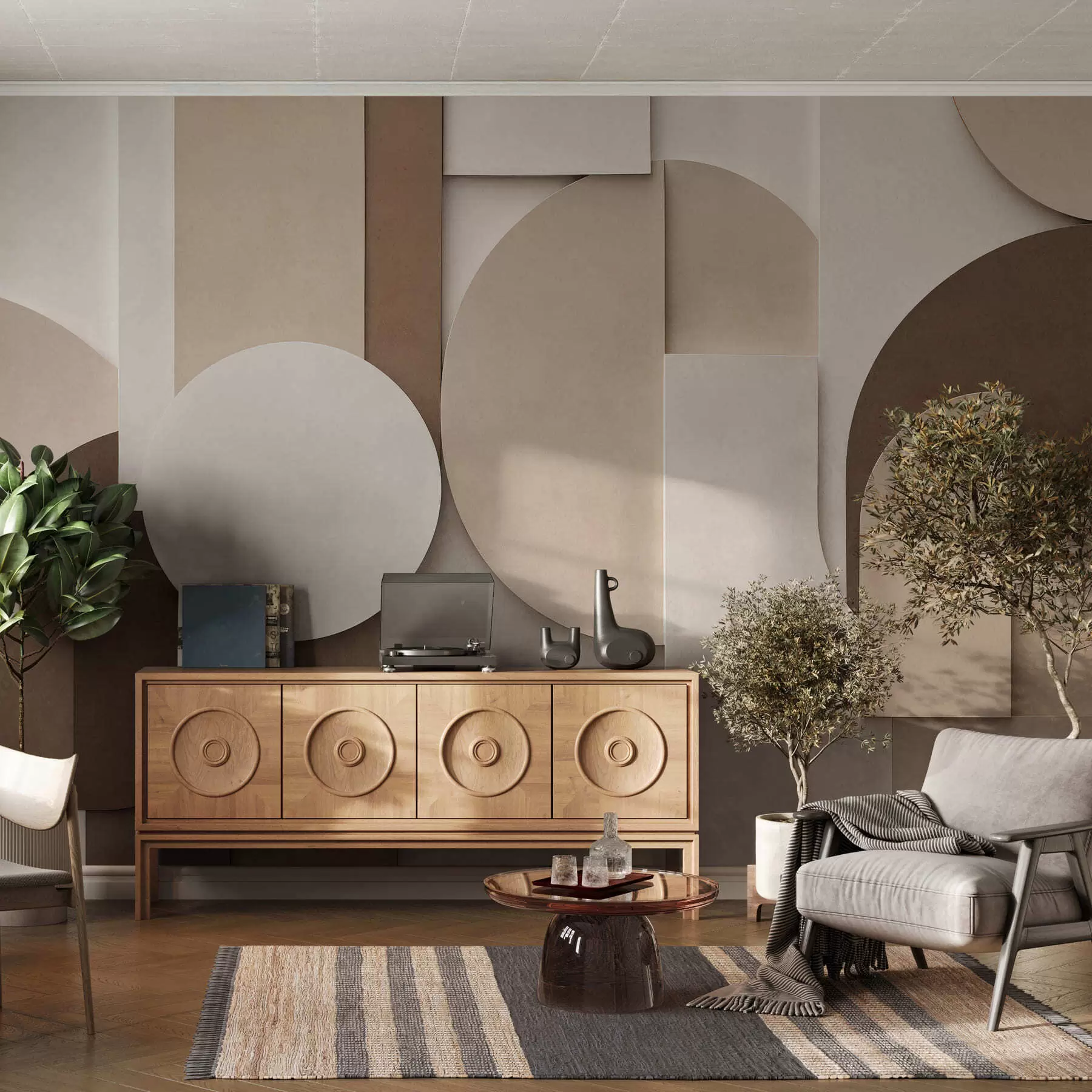 Fototapeta Teksturowane beżowe figury geometryczne w wielowarstwowej kompozycji 3D – minimalistyczna, nowoczesna dekoracja ścienna w05598
