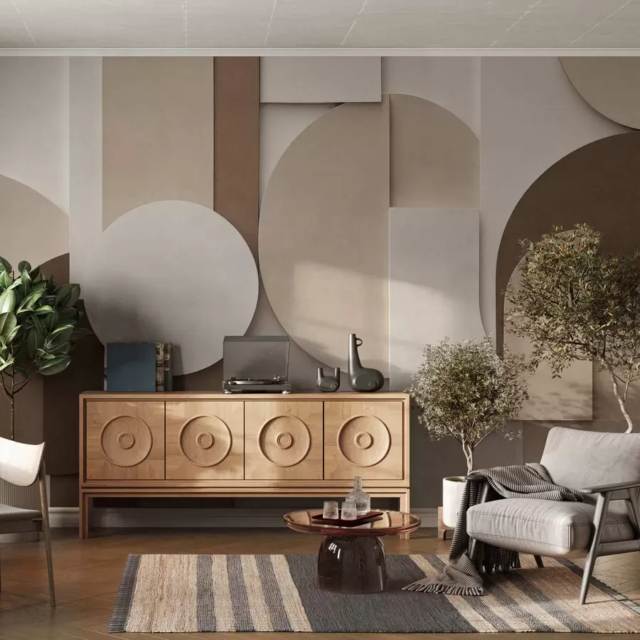 Fototapeta Teksturowane beżowe figury geometryczne w wielowarstwowej kompozycji 3D – minimalistyczna, nowoczesna dekoracja ścienna w05598