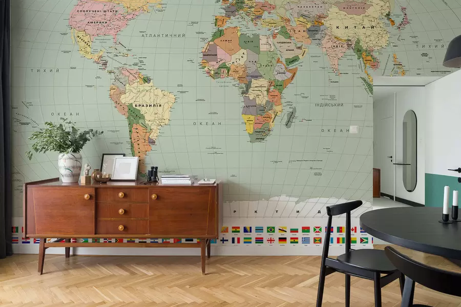 Fototapeta Kolorowa mapa polityczna świata z flagami, w języku ukraińskim c00004ukv1