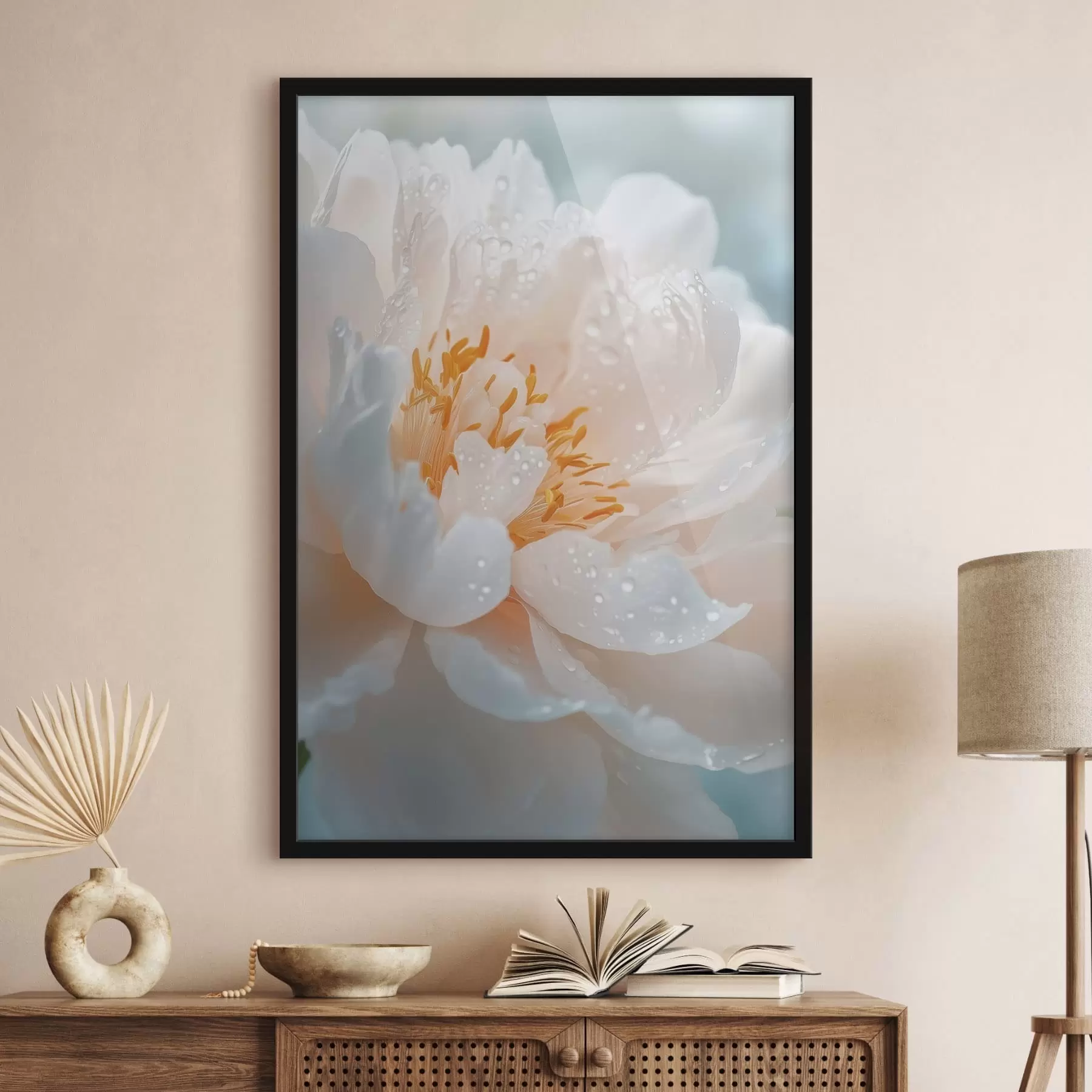 Fototapeta Makro zdjęcie kwiatu z kroplami rosy i delikatnym blaskiem f49223