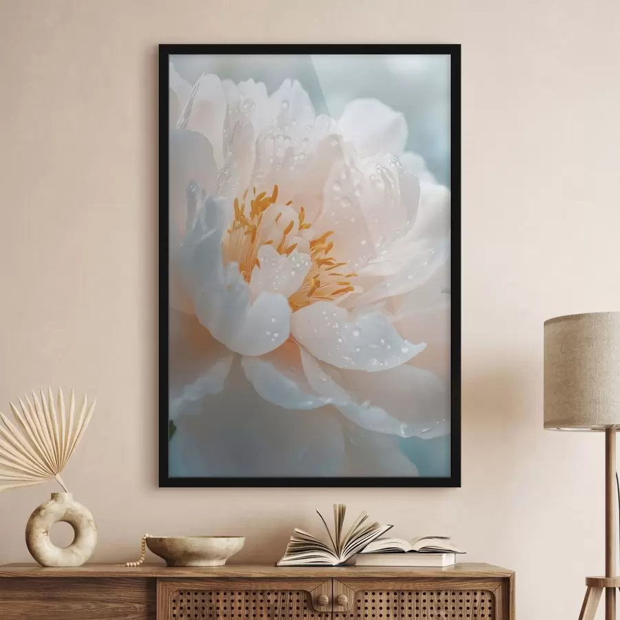 Fototapeta Makro zdjęcie kwiatu z kroplami rosy i delikatnym blaskiem f49223
