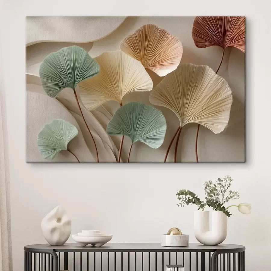 Fototapeta Stylizowane liście miłorzębu w stonowanych barwach s49207