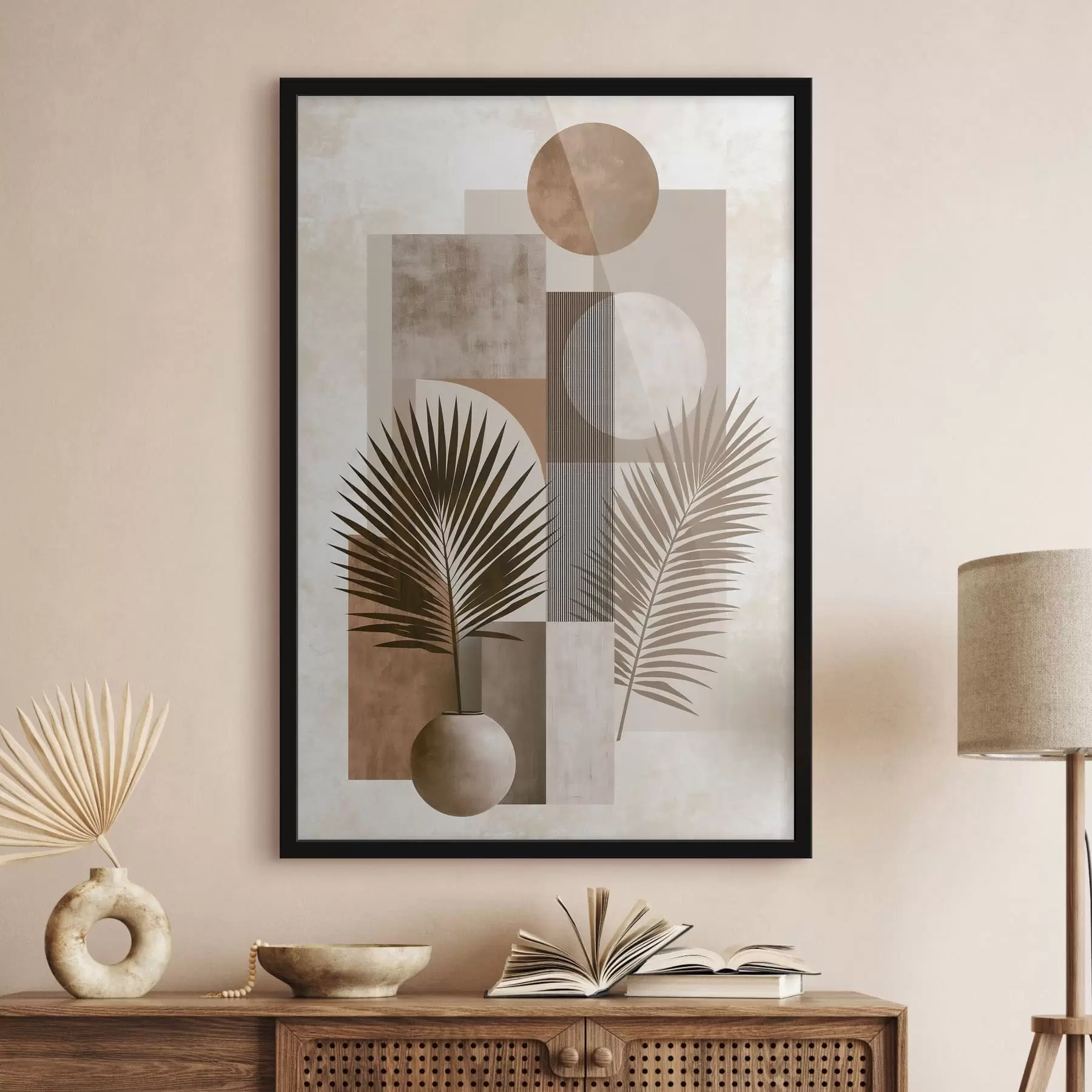 Fototapeta Kompozycja z liśćmi i geometrycznymi kształtami f49120