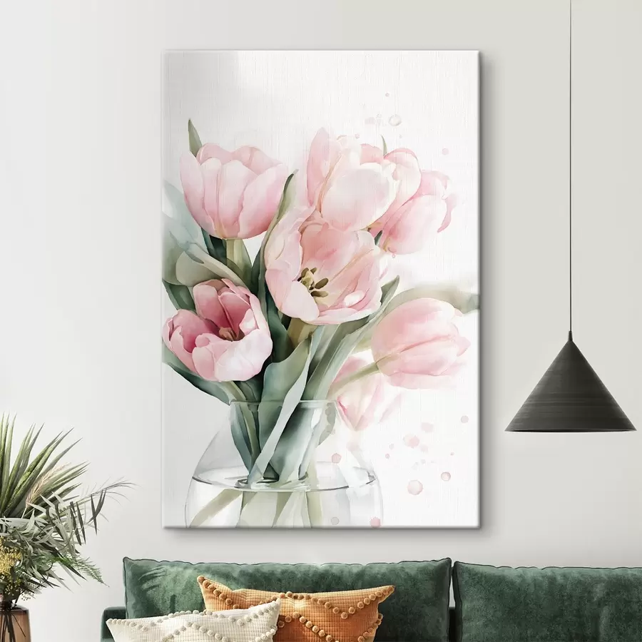 Obraz Delikatne różowe tulipany w stylu akwareli s49225