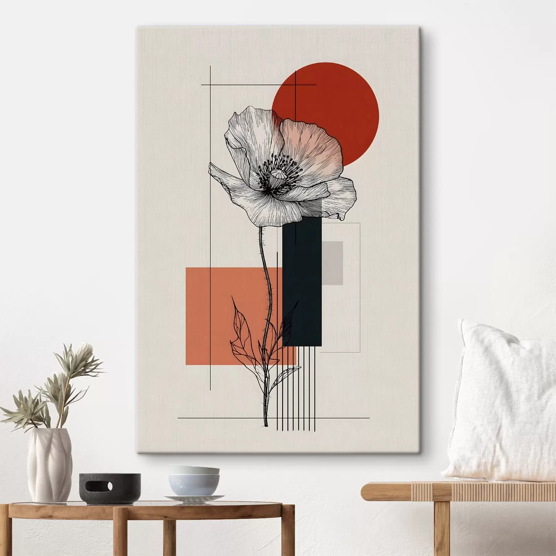 Obraz Graficzny mak na geometrycznym tle s49230
